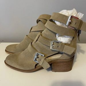 Zara | Suede Cutout Buckle Booties.  Back zipper.  Cutout sides